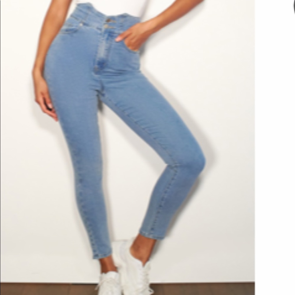 High waist light blue jeans